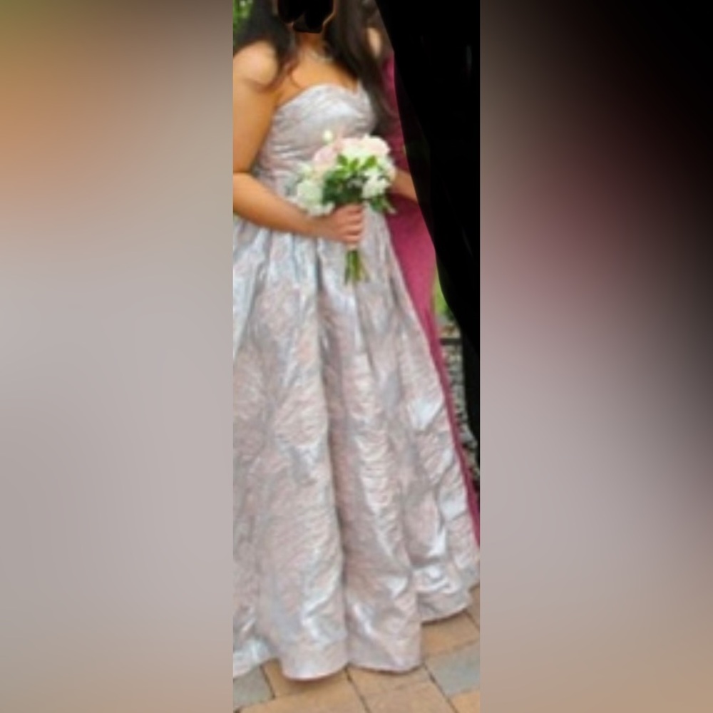 Beautiful silver/light pink Max Duggal floral embossed ball gown. - Picture 3 of 6